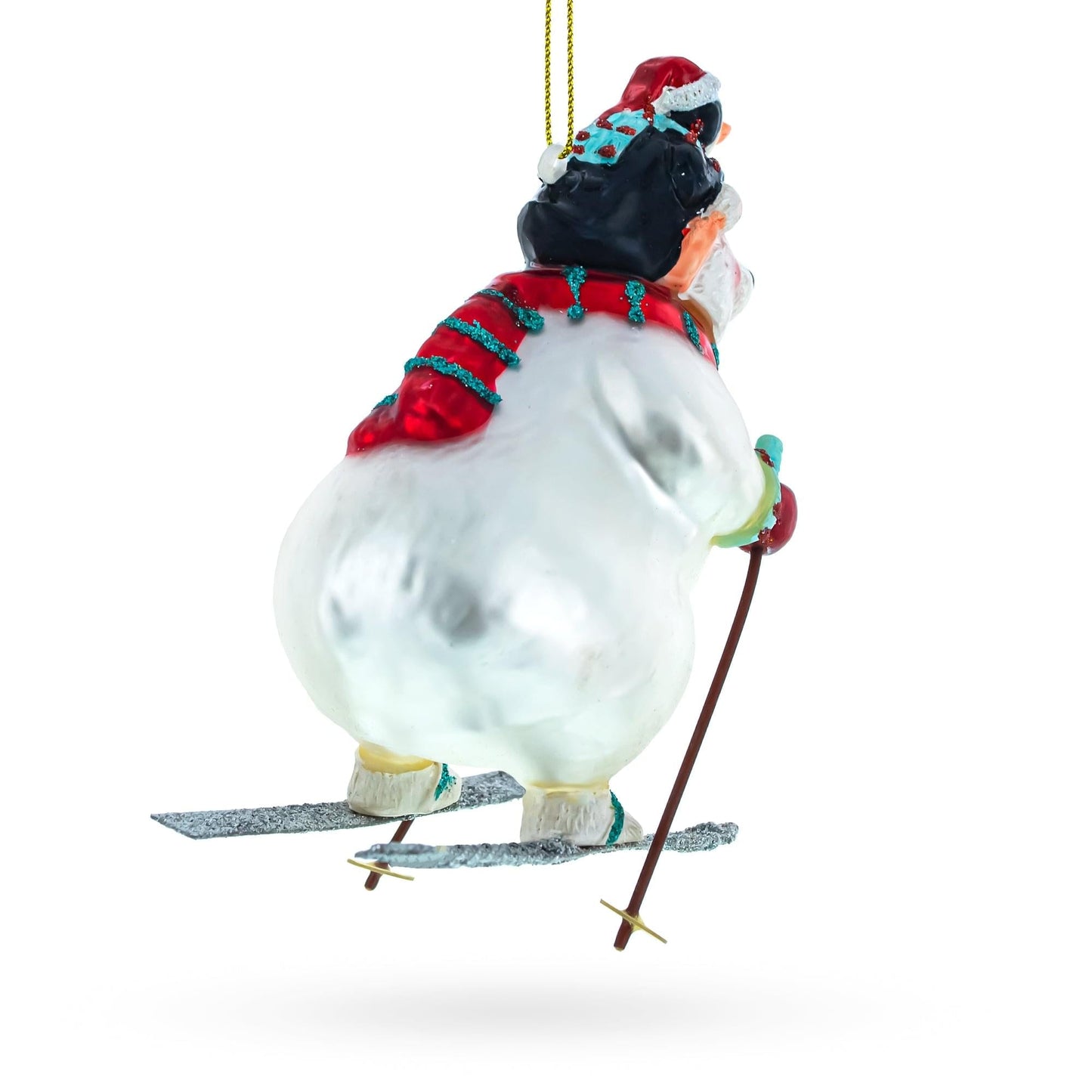Bear and Penguin Skiing Glass Christmas Ornament