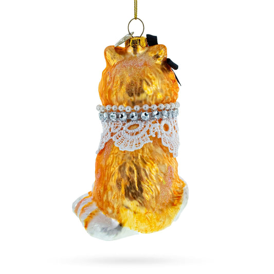 Chic Cat with Pendant Glass Christmas Ornament