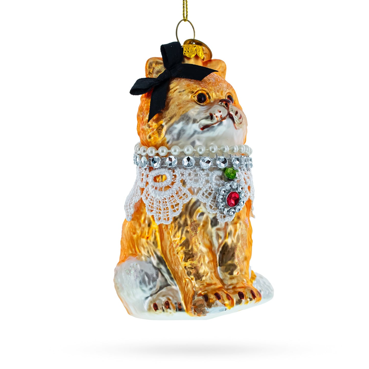 Chic Cat with Pendant Glass Christmas Ornament