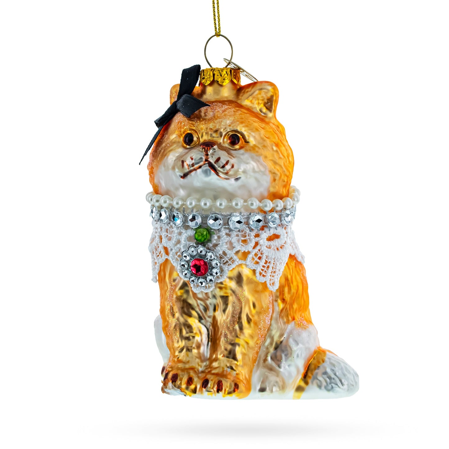 Chic Cat with Pendant Glass Christmas Ornament