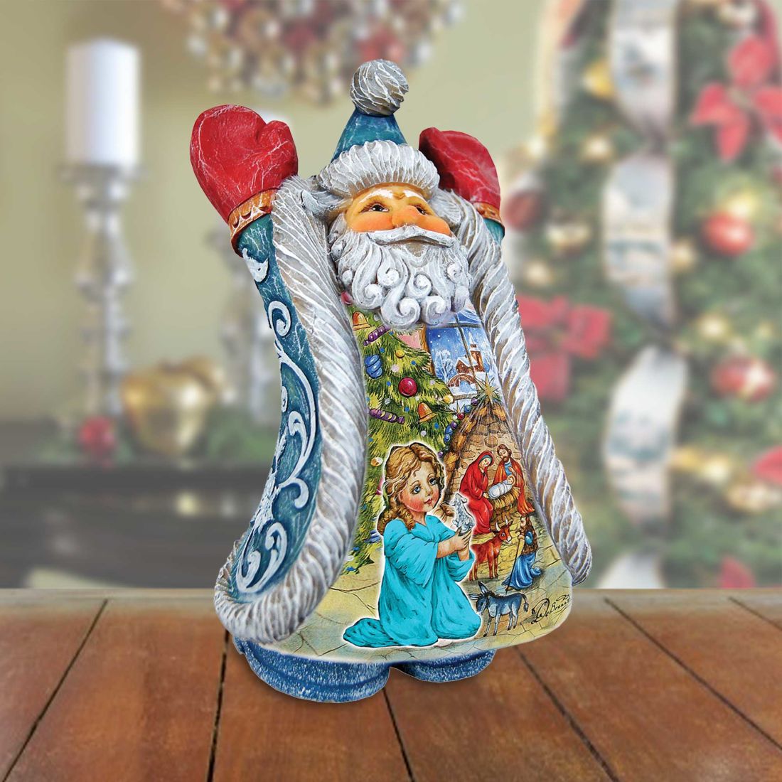Christmas Night Greetings Santa Handcrafted Christmas Figurine - G. DeBrekht - Christmas Santa Snowman Decor - 531222
