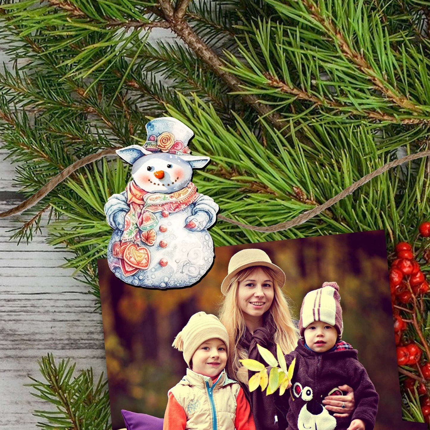 Snowman Clip-On Eco Wood Decorative Ornaments Set of 6 by G. Debrekht - Christmas Decor - 8090023C-S6