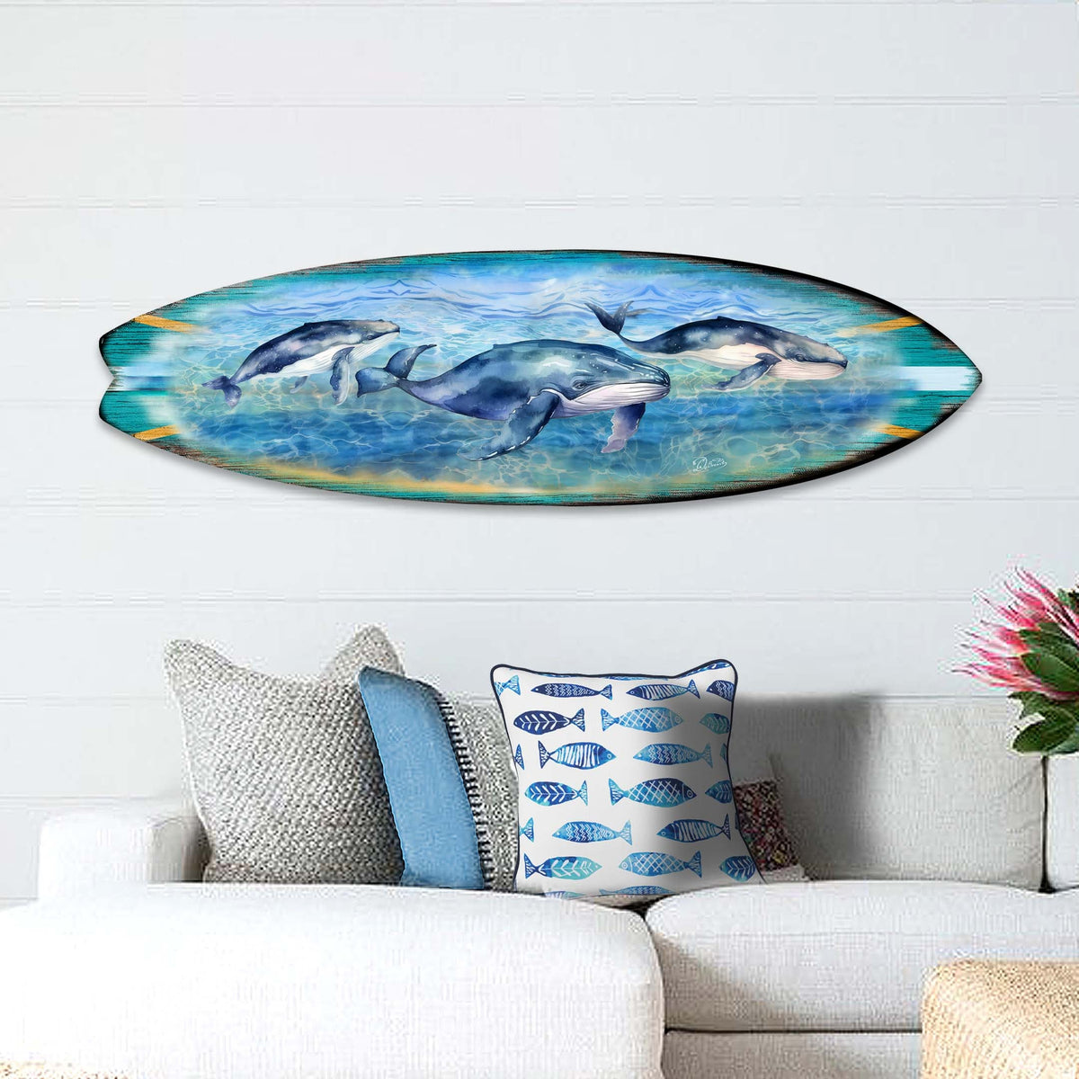 Whale's Harmony Surfboard Coastal Wall Art by G. DeBrekht - Coastal Holiday Decor - 8490114HS