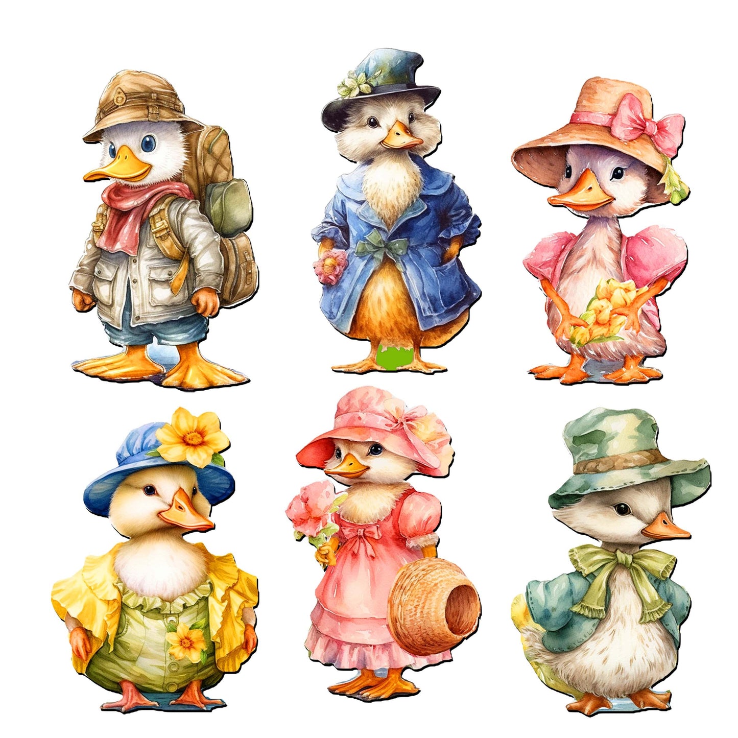 Easter Ducks Clip-On Eco Wood Decorative Ornaments Set of 6 by G. Debrekht - Easter Decor - 8090043C-S6