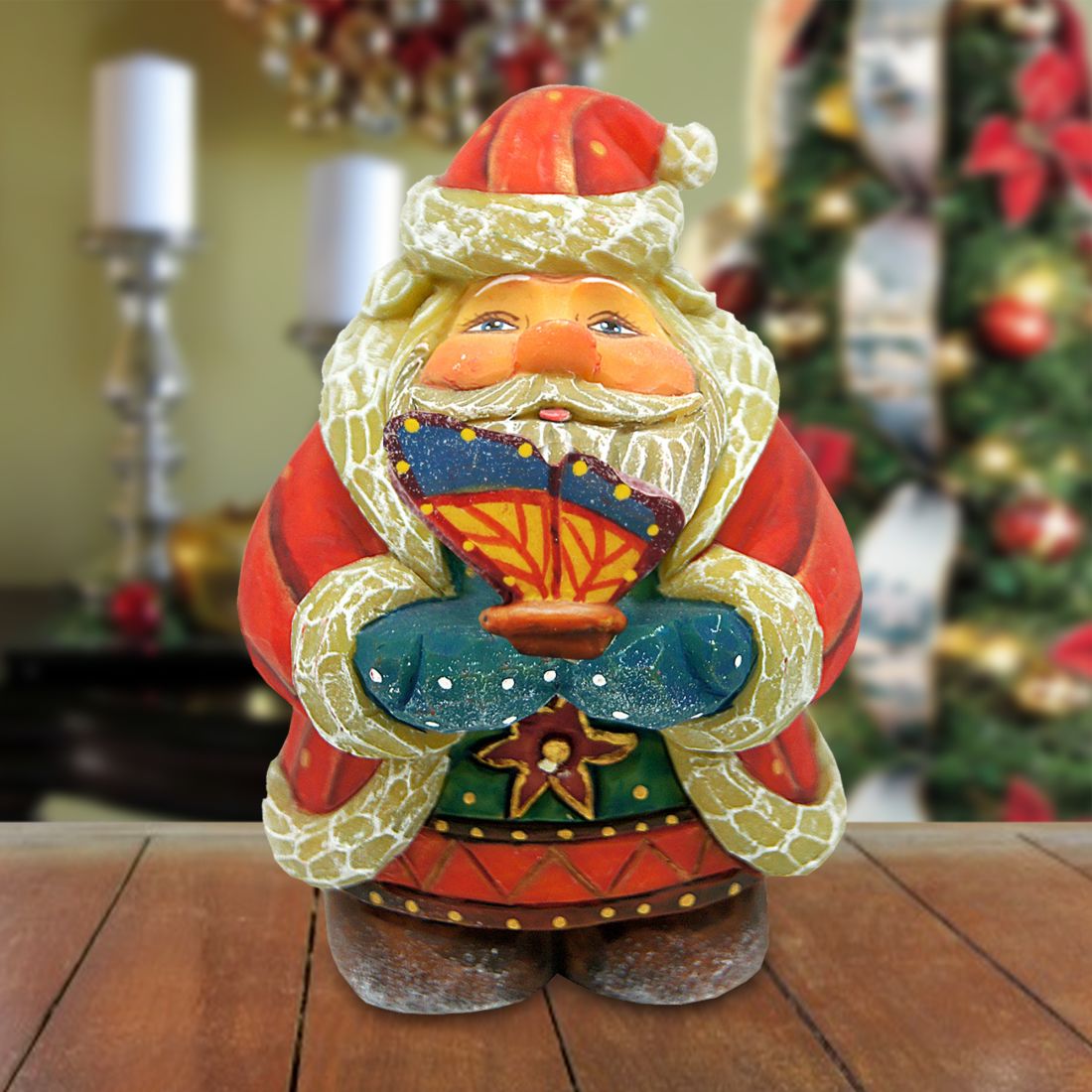 Butterfly Santa Gift Giver Handcrafted Christmas Figurine - G. DeBrekht Christmas Santa Snowman Decor - 517694