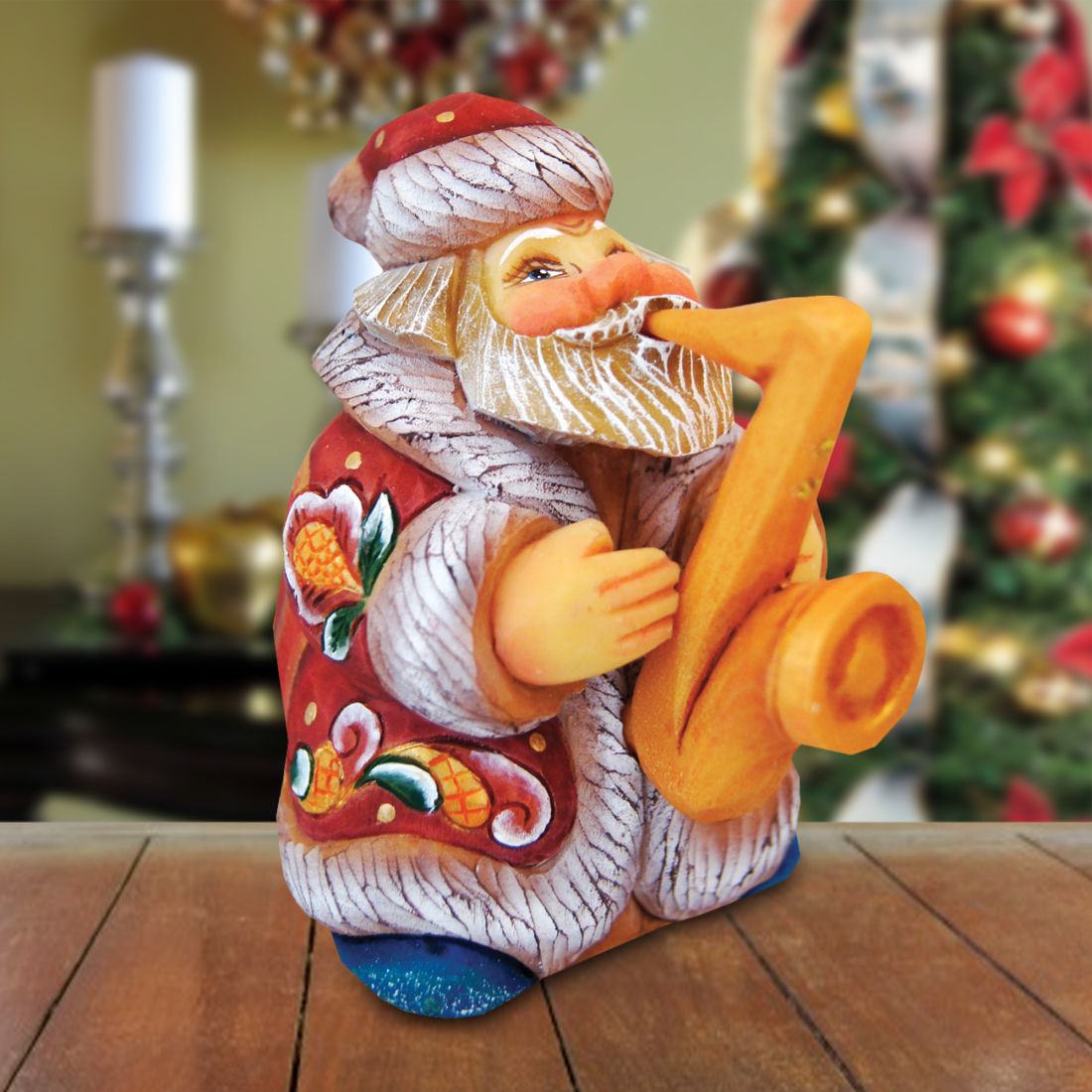 Mini Jazzman Santa Handcrafted Christmas Figurine - G. DeBrekht - Christmas Santa Snowman Decor - 517637