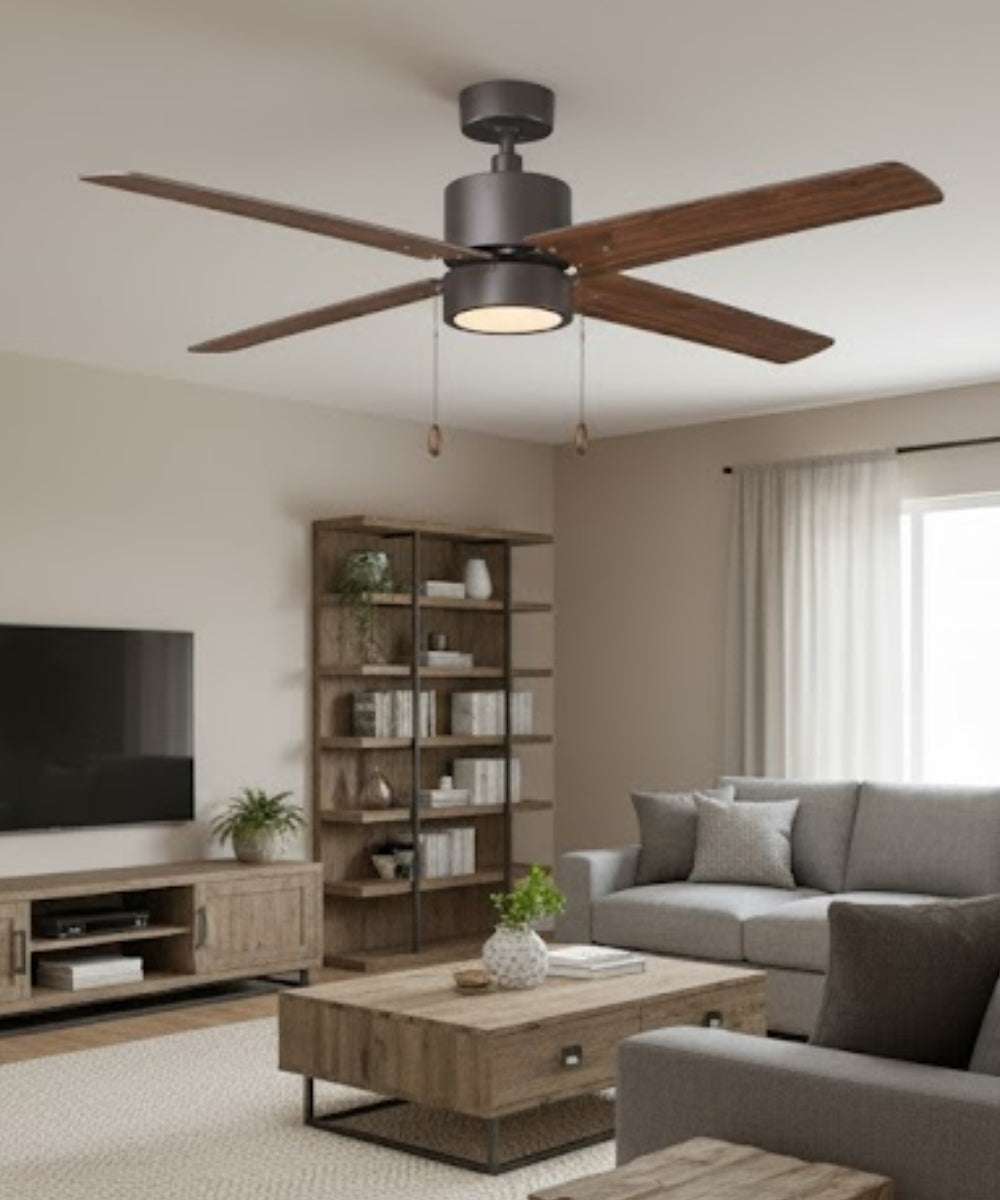 52" Aldea 4-Blade Ceiling Fan Oil Rubbed Bronze Motor Finish and Walnut Blade Finish with Integrated LED Light
