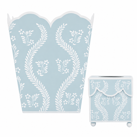 Sky Blue Square Trellis Wastepaper Basket & Tissue Holder (3 Options)