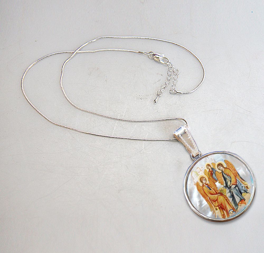 Old Testament Trinity Silver Plated Mother of Pearl Necklace Jewelry - 43015