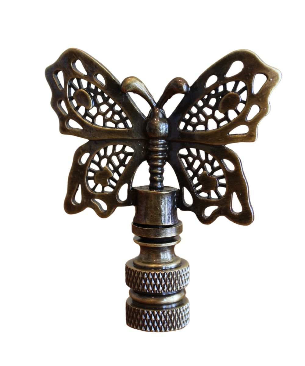 Decorative Butterfly Lamp Finial Antique Brass, 2.3"h
