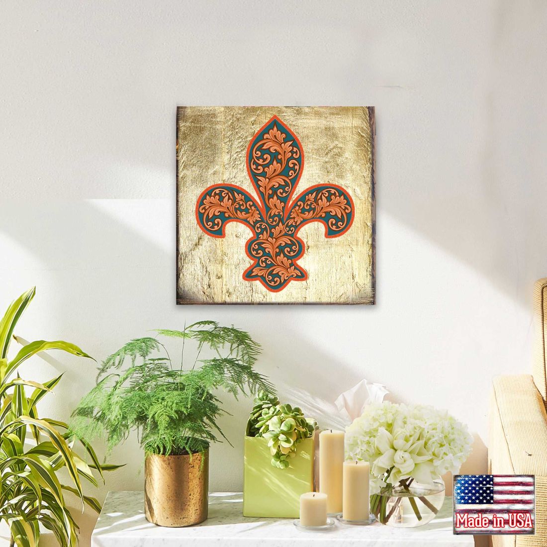 Cross Fleur De Lis Wooden Gold Plated Wall Art by Museum Icon - Celtic Decor - 850442-18