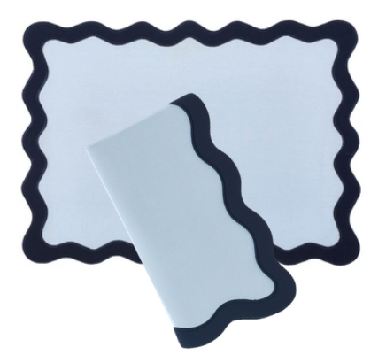 Hampton Pale Blue & Navy Trim Placemat & Napkin