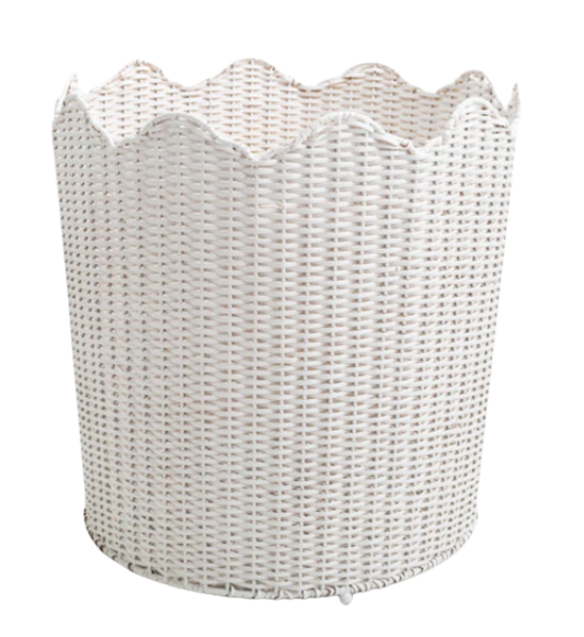 White Scalloped Wicker Floor Planter