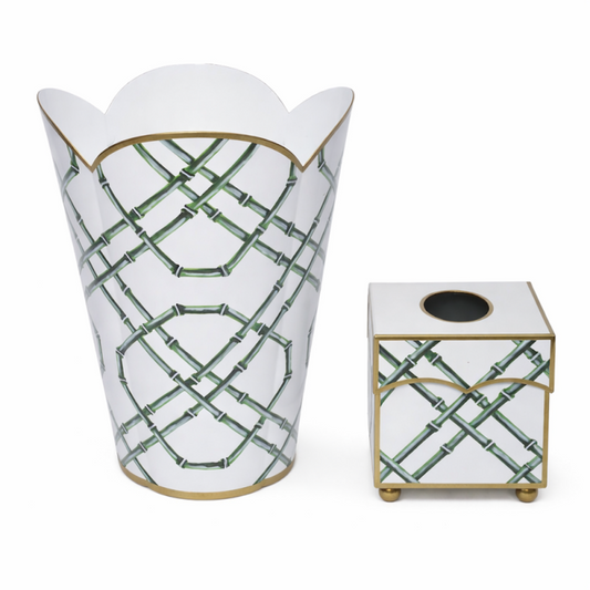 a white and green vase with a square box