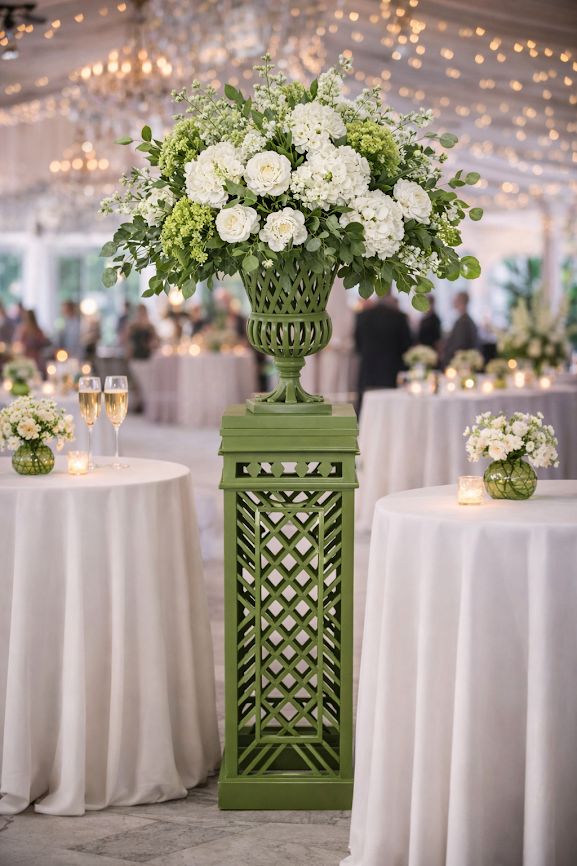 Lawn Green Cast Aluminum Fretwork Urn and Pedestal (2 Options)