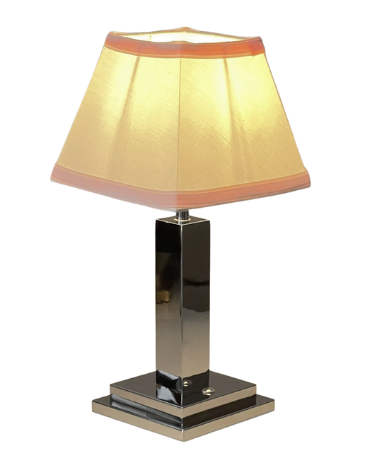 Silver Square Rechargeable Lamp with Pink Trim Shade