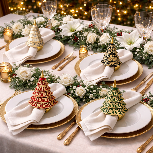 a table with plates and napkins