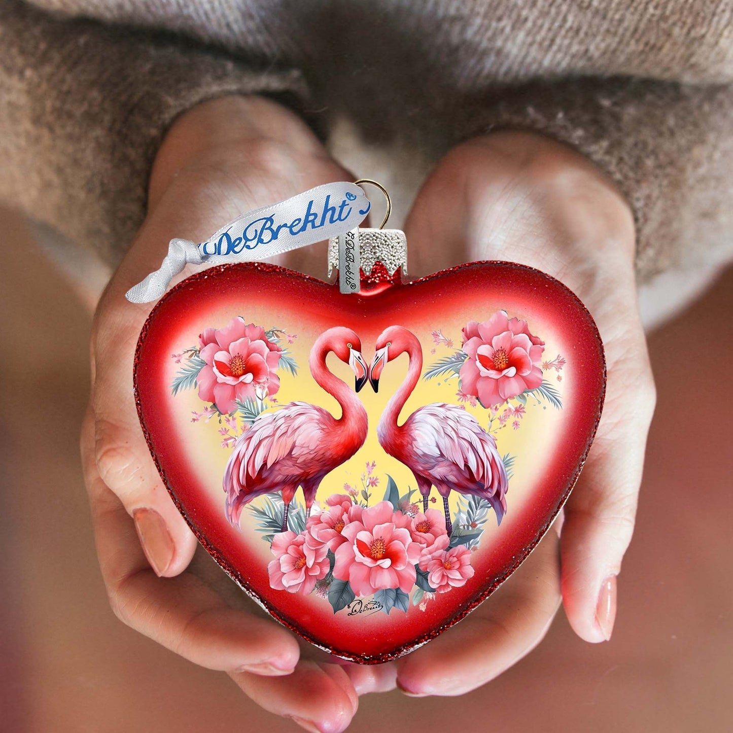Flamingo Love Heart Glass Ornament by G. Debrekht Christmas Decor - 753-013