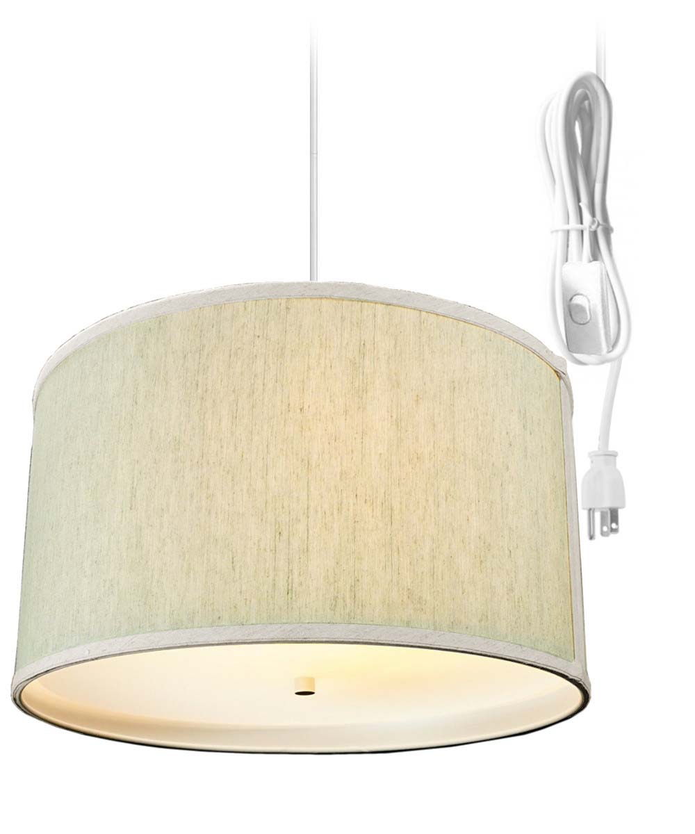 16"W 2 Light Swag Plug-In Pendant  Textured Oatmeal with Diffuser White Cord