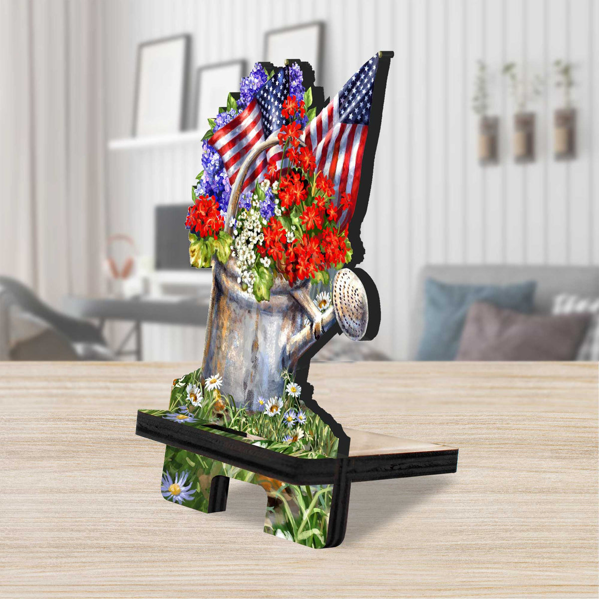 American Freedom Cell Phone Stand Wood Mobile Tablet Holder Charging Station Organizer - 892077C-DG