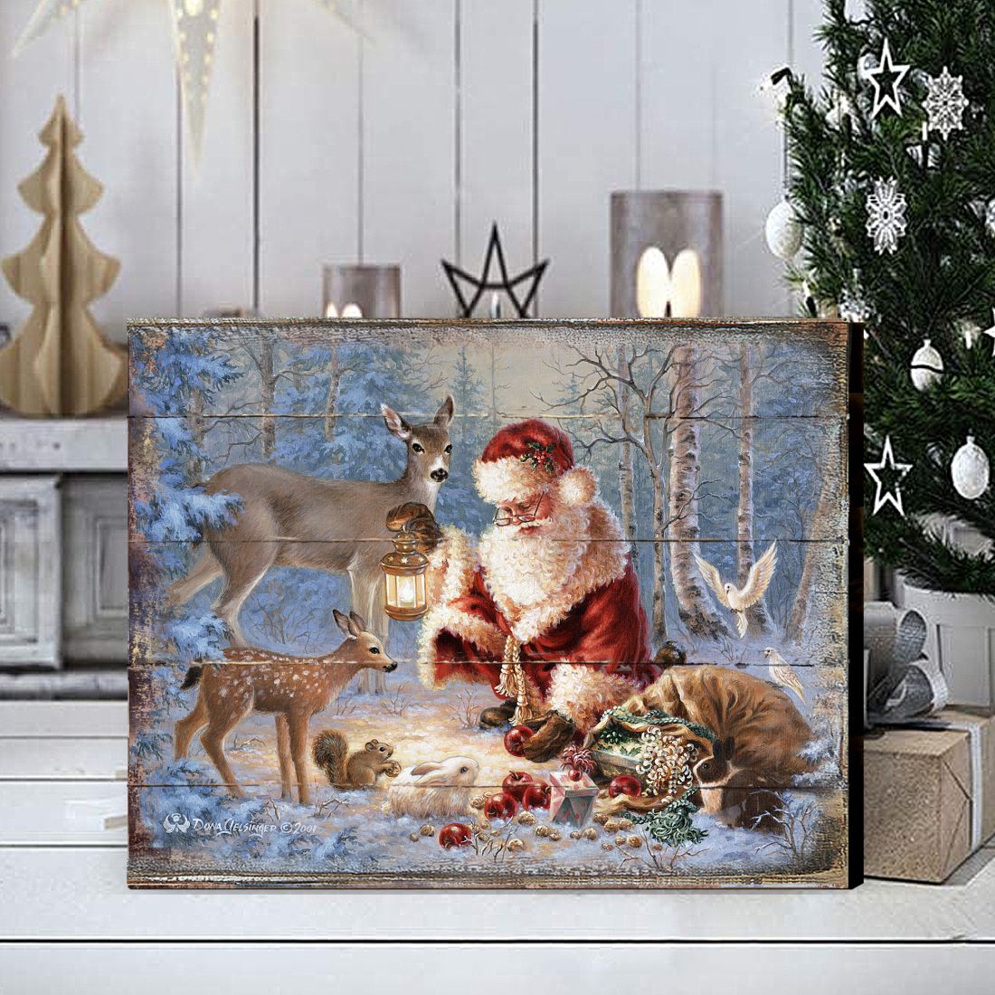 Abundance of Joy Art Wooden Wall Art by D Gelsinger - Christmas Santa and Snowman Decor - 95601B-0104