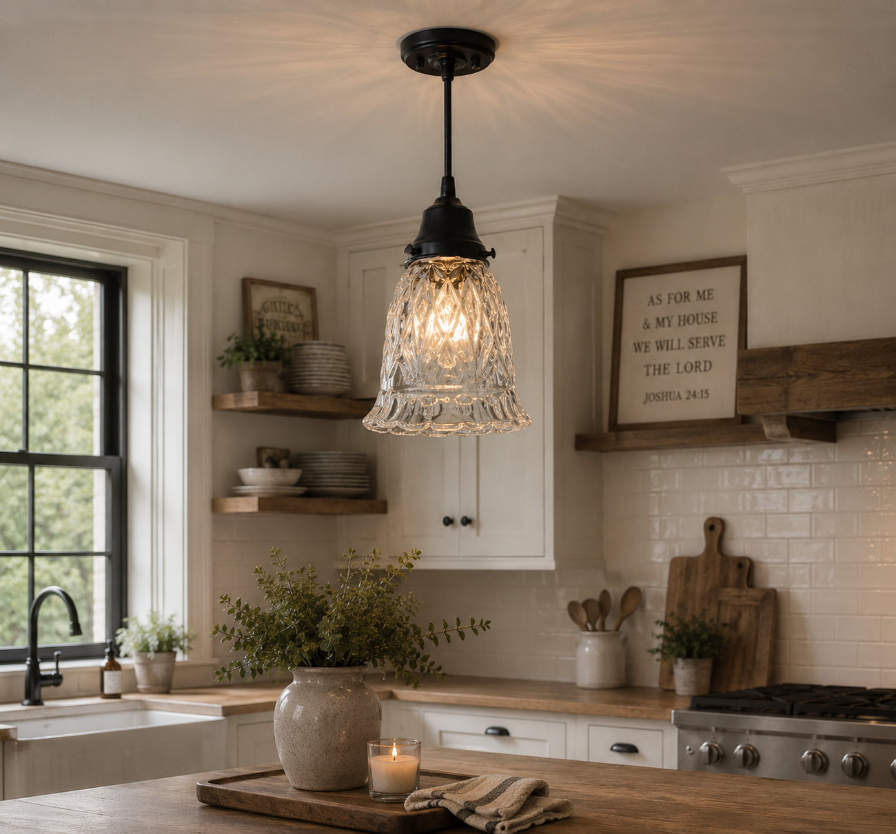 Clear Pressed 1950's Glass Pendant Light