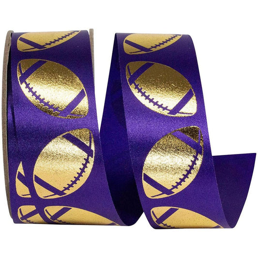 1 3/8 in Homecoming Football Ribbon: Purple/Gold (25 Yards)