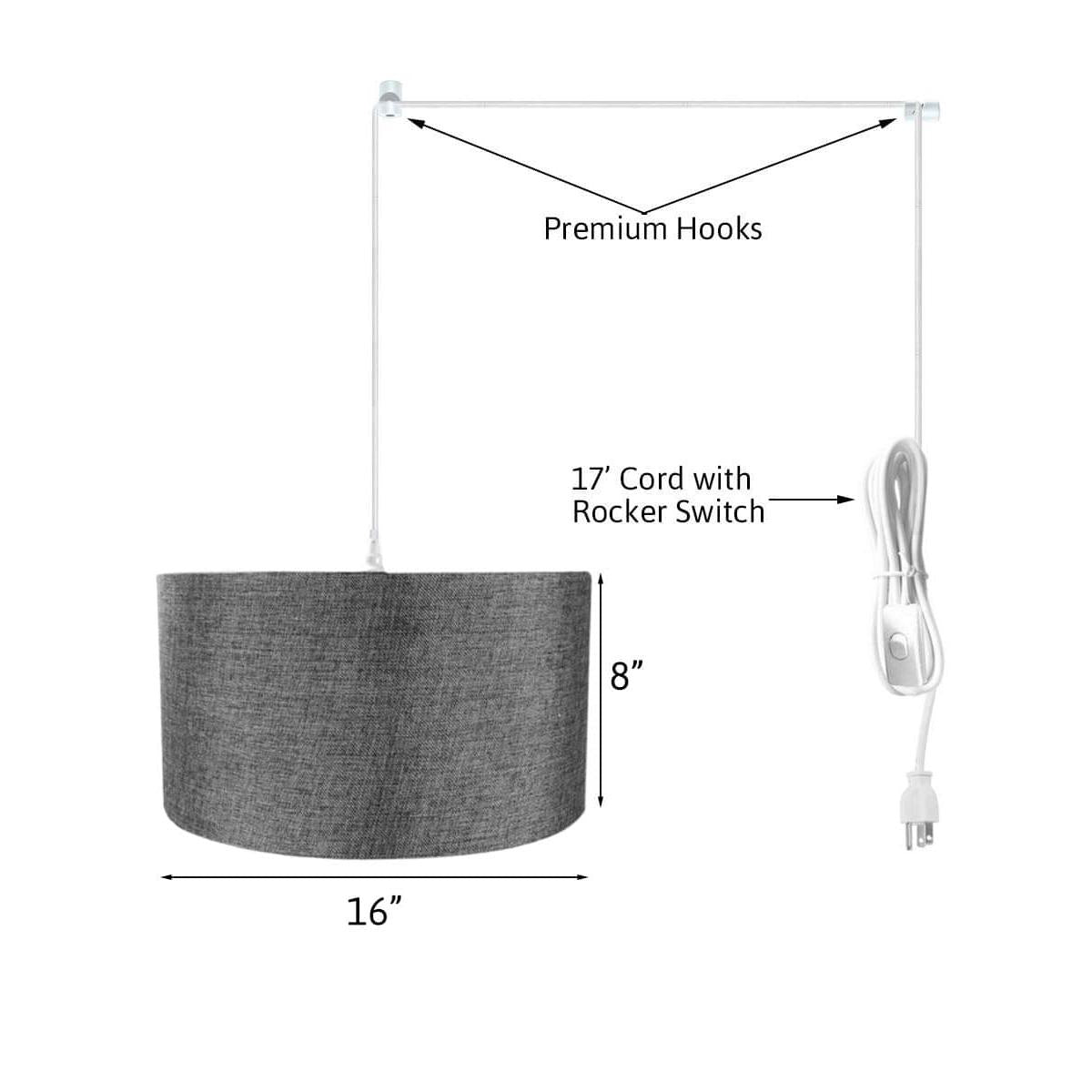 1-Light Plug In Swag Pendant Ceiling Light Granite Grey Shade