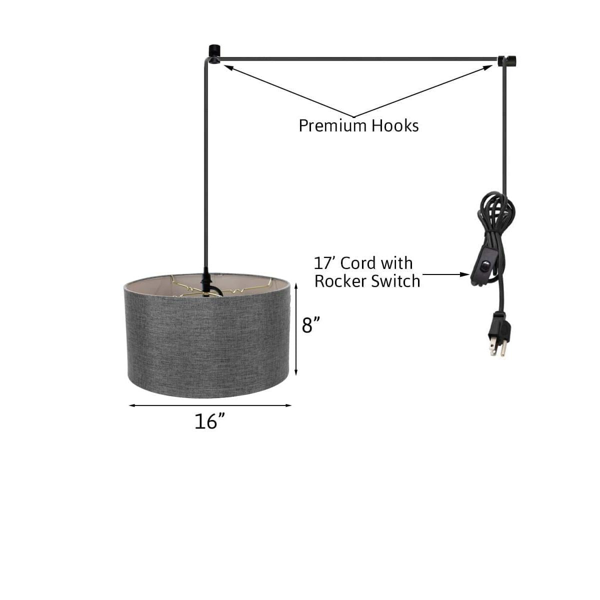 1-Light Plug In Swag Pendant Ceiling Light Granite Grey Shade