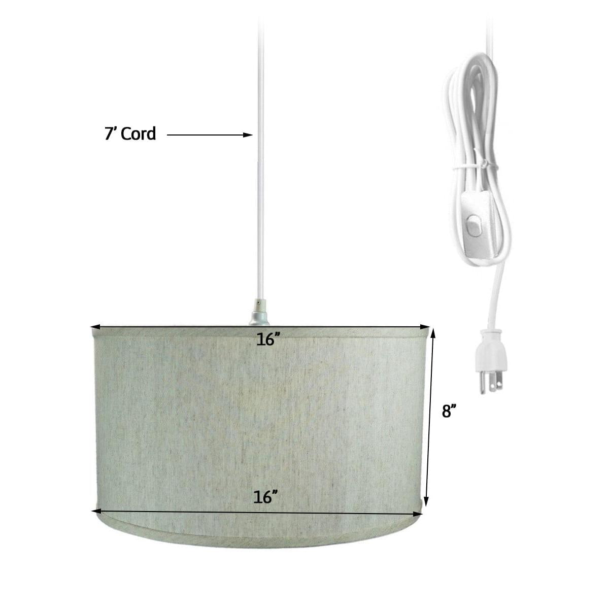 1 Light Swag Plug-In Pendant 16"w Textured Oatmeal Shade, 17' White Cord