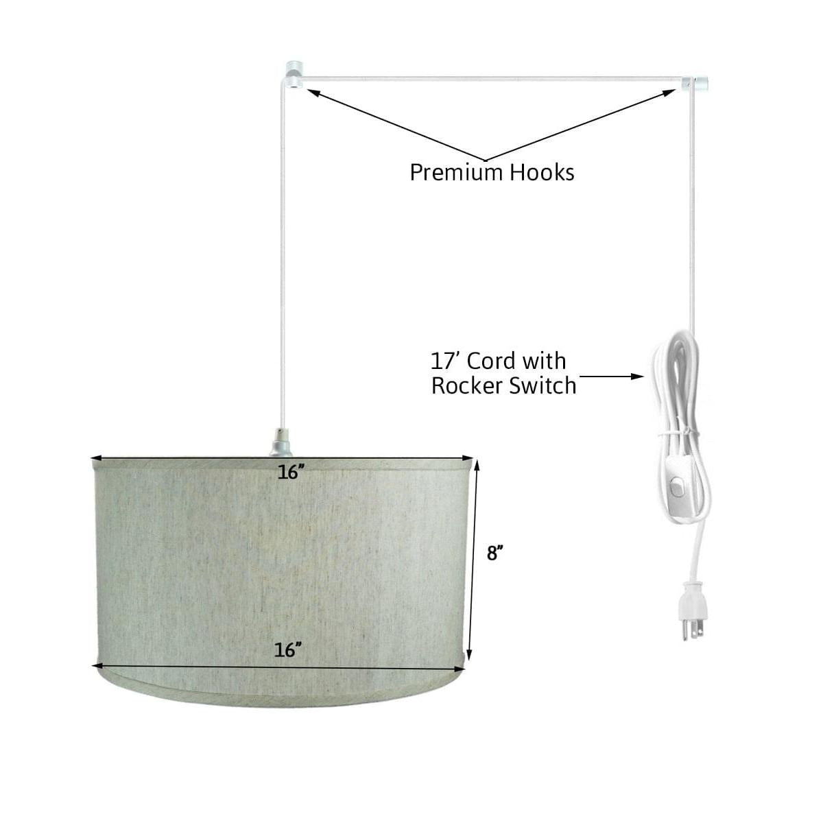 1 Light Swag Plug-In Pendant 16"w Textured Oatmeal Shade, 17' White Cord