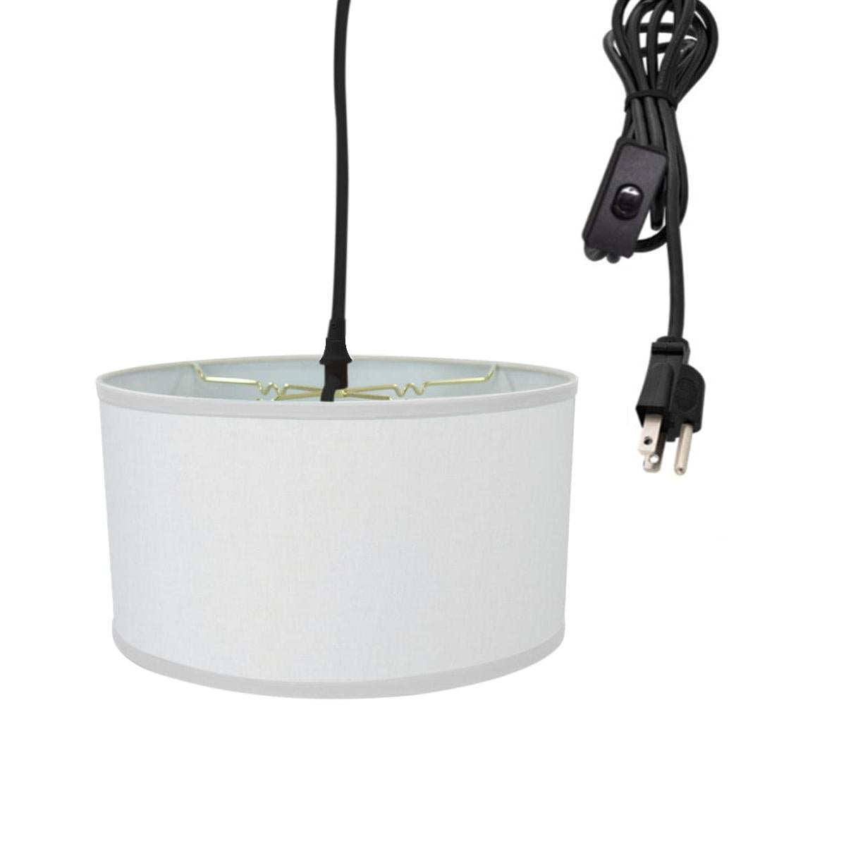 a white lamp shade with a black cord
