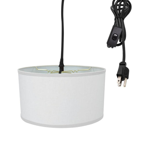 1 Light Swag Plug-In Pendant 18"w White Linen Shade, 17' Black Cord