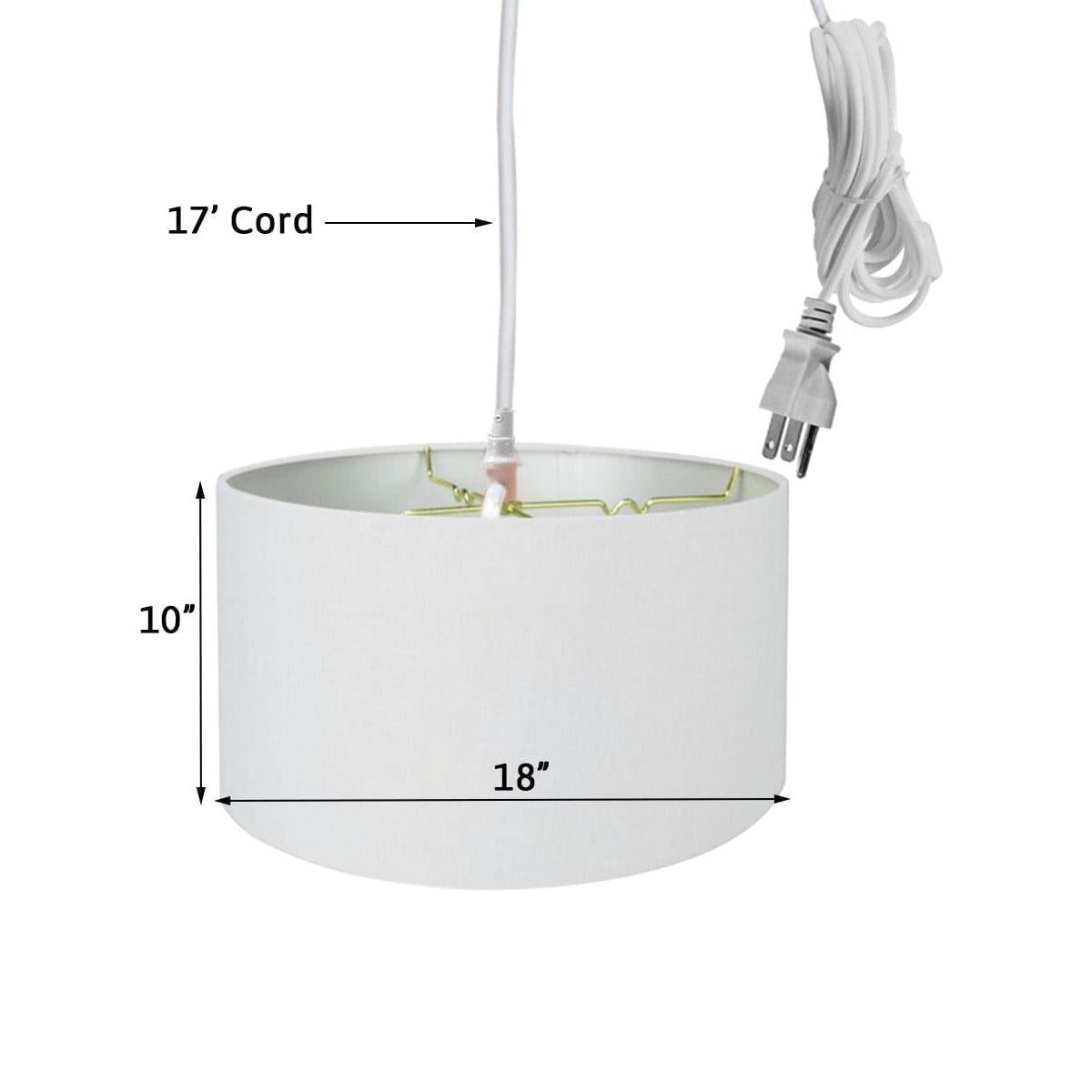 1 Light Swag Plug-In Pendant 18"w White Linen Shade, 17' White Cord