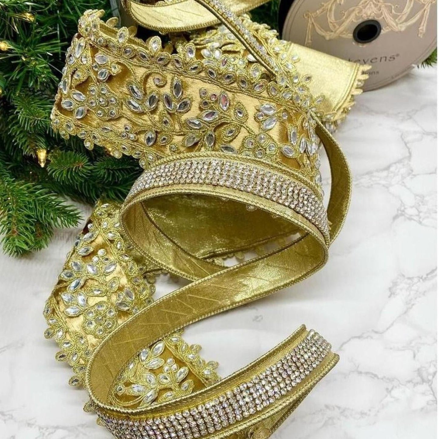 1" Metallic Dupion Duchess Jewel Ribbon: Gold (5 Yards)