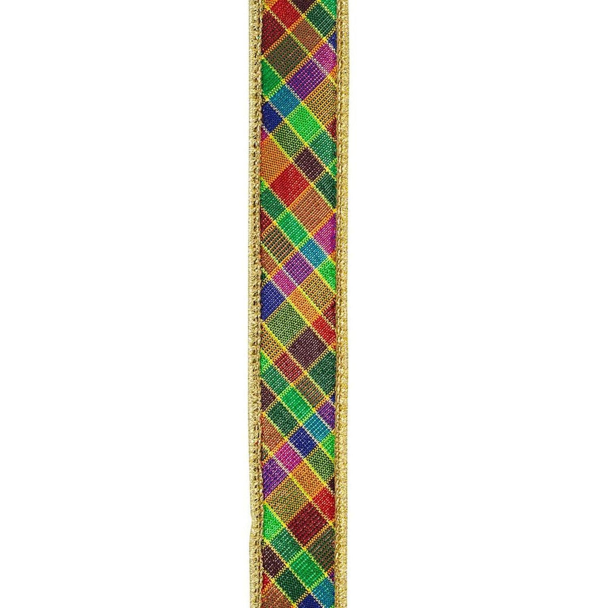 1" Plaid Metallic Jewel Tone Ribbon: Multi (5 Yards)
