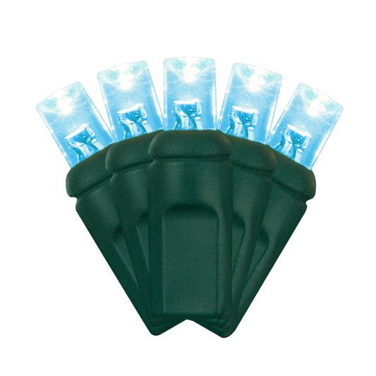 LED Mini Lights 5MM Aqua Static Green Wire - 6" Spacing