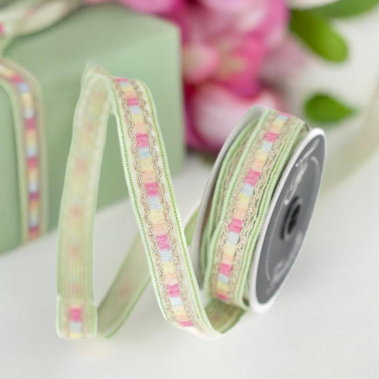 1" Pastel Border Ribbon: Green (10 Yards)