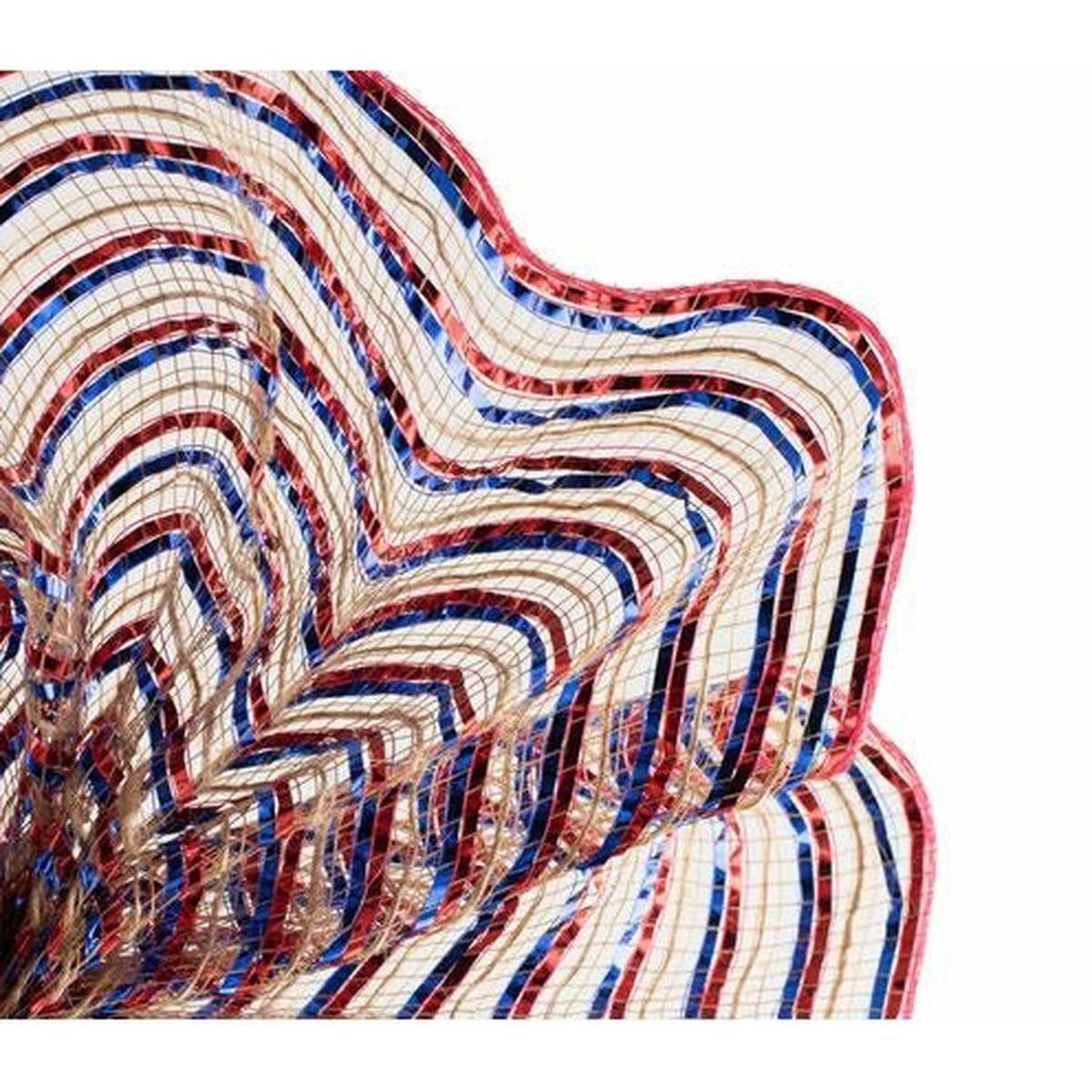 10" All Foil Thin Stripes Mesh Ribbon: Red, Natural, Blue (10 Yards)