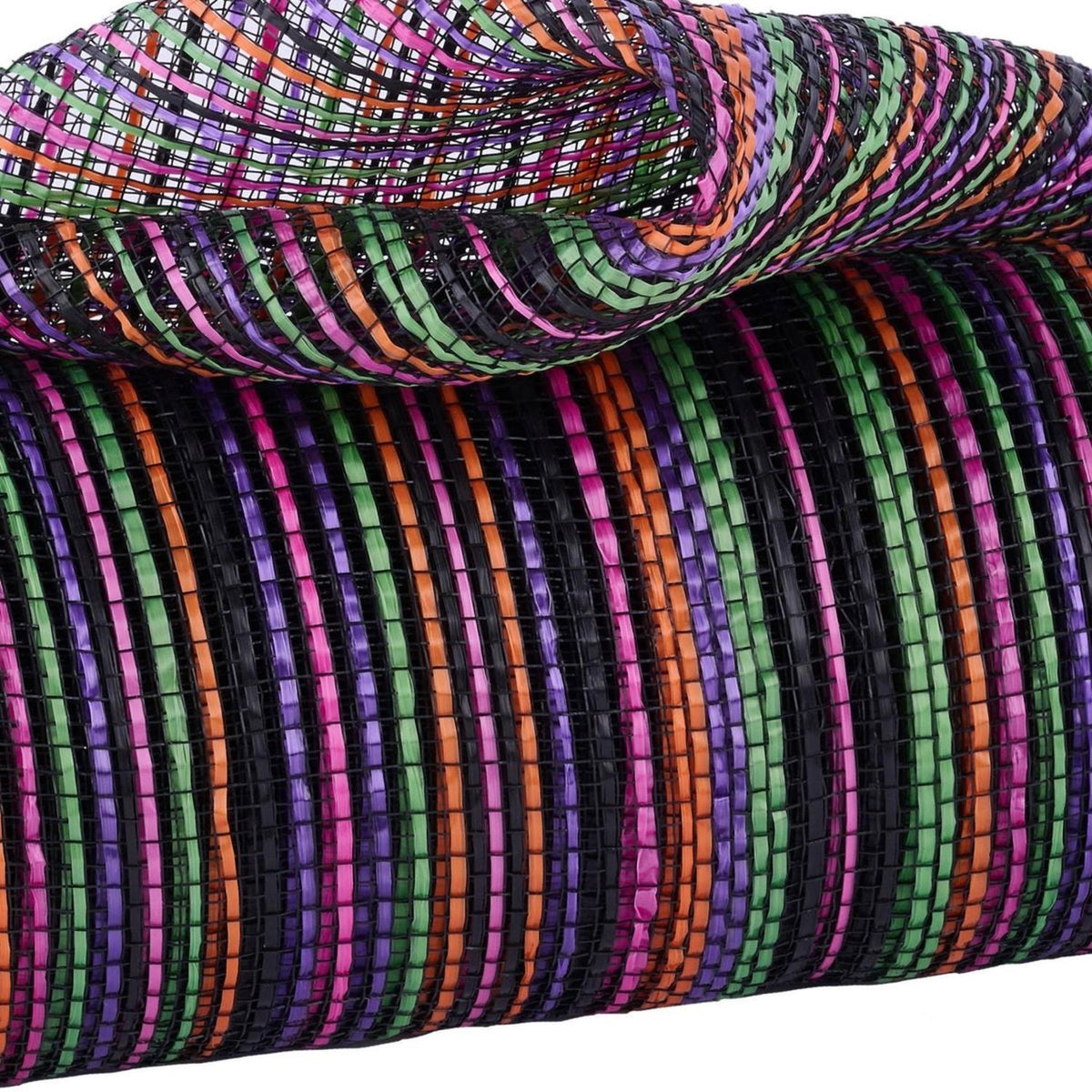 10" Vertical Multicolor Stripe Mesh: Black/Orange/Purple (10 Yards)