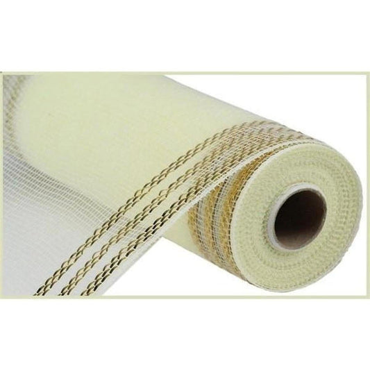 10" Border Stripe Metallic Mesh Ribbon: Cream (10 Yards)