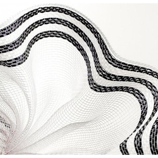 10" Border Stripe Metallic Mesh Ribbon: White/Black (10 Yards)