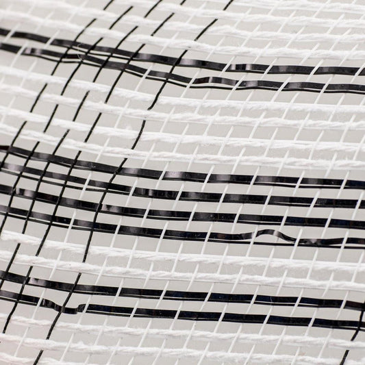 10" Cotton Foil Check Mesh Ribbon: Black & White (10 Yards)