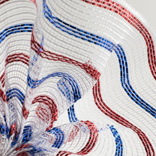 10" Cotton Poly Deco Mesh Ribbon: Red/White/Blue (10 Yards)
