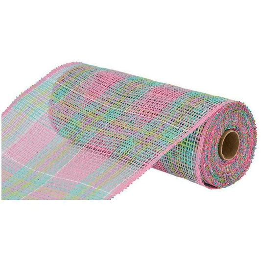 10" Plaid Poly Burlap Mesh Ribbon: Pink/Turquoise/Lavender