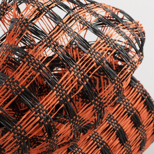 10" Poly Burlap Check Mesh Ribbon: Black & Orange (10 Yards)