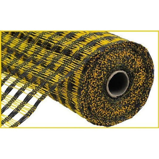 10" Poly Burlap Check Mesh Ribbon: Black & Yellow