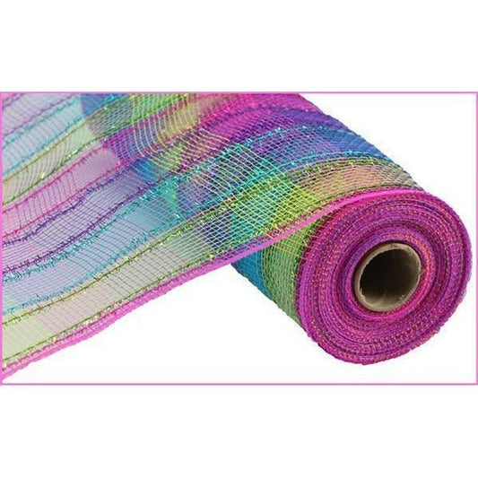 10" Poly Deco Tinsel Mesh Ribbon: Fuchsia, Purple, Lime, Turquoise Check (10 Yards)