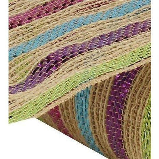10" Poly Jute Deco Mesh Ribbon: Metallic Pastel Stripes