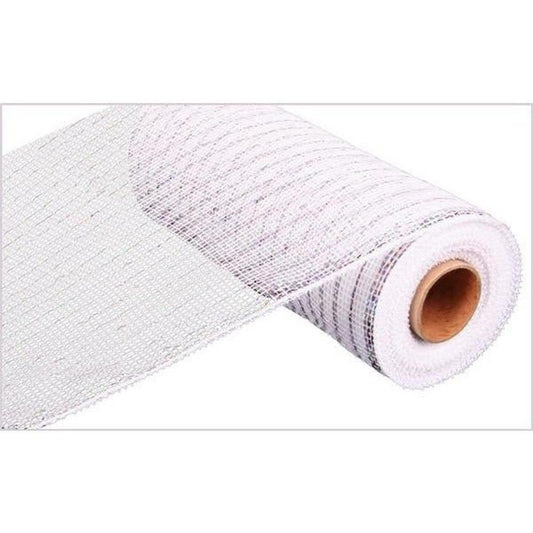 10" Value Deco Mesh Ribbon: White/Silver Foil